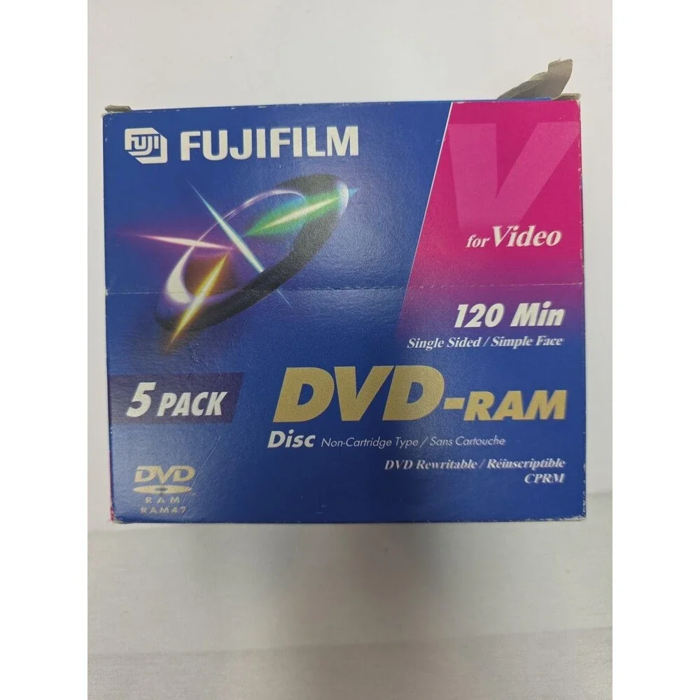 5 Disc Pack -  Fujifilm DVD-RAM 120 Minute 4.7 GB, Rewritable Data - New Sealed